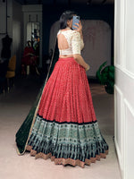 Thumbnail for Lorenvalley Fashion Red Rayon Bandhej and Ajrakh Print with Sequins and Thread Embroidery Lehenga Choli with Dupatta - Distacart