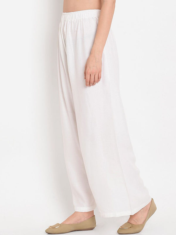 TAG 7 Women White Solid Straight Palazzos