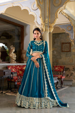 Thumbnail for Lorenvalley Rama Vichitra Silk Sequins and Thread Embroidery Work Lehenga Choli - Distacart