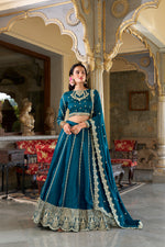 Thumbnail for Lorenvalley Rama Vichitra Silk Sequins and Thread Embroidery Work Lehenga Choli - Distacart