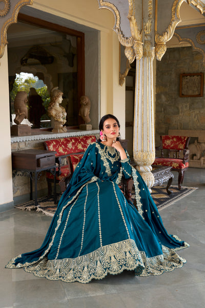 Lorenvalley Rama Vichitra Silk Sequins and Thread Embroidery Work Lehenga Choli - Distacart