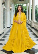 Thumbnail for Anaita Yellow Georgette Stitched Lehenga Choli With Sequence & Thread Work - Distacart