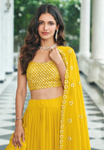 Thumbnail for Anaita Yellow Georgette Stitched Lehenga Choli With Sequence & Thread Work - Distacart