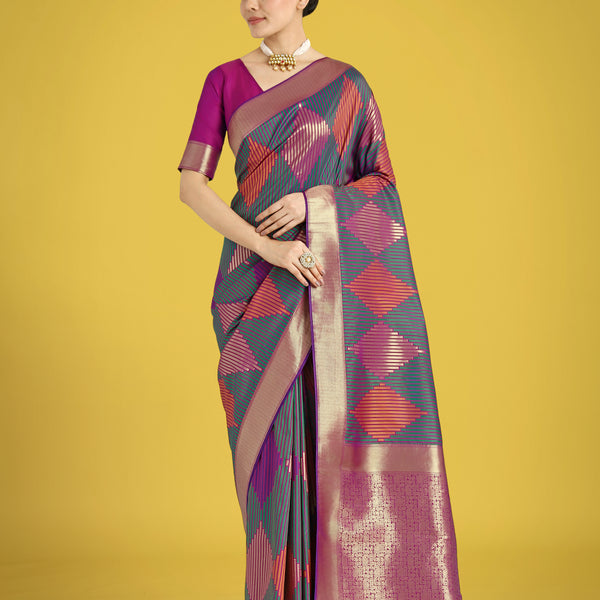 Monjolika Fashion Multi Colour Banarasi Silk Zari Weaving Classic Saree - Distacart