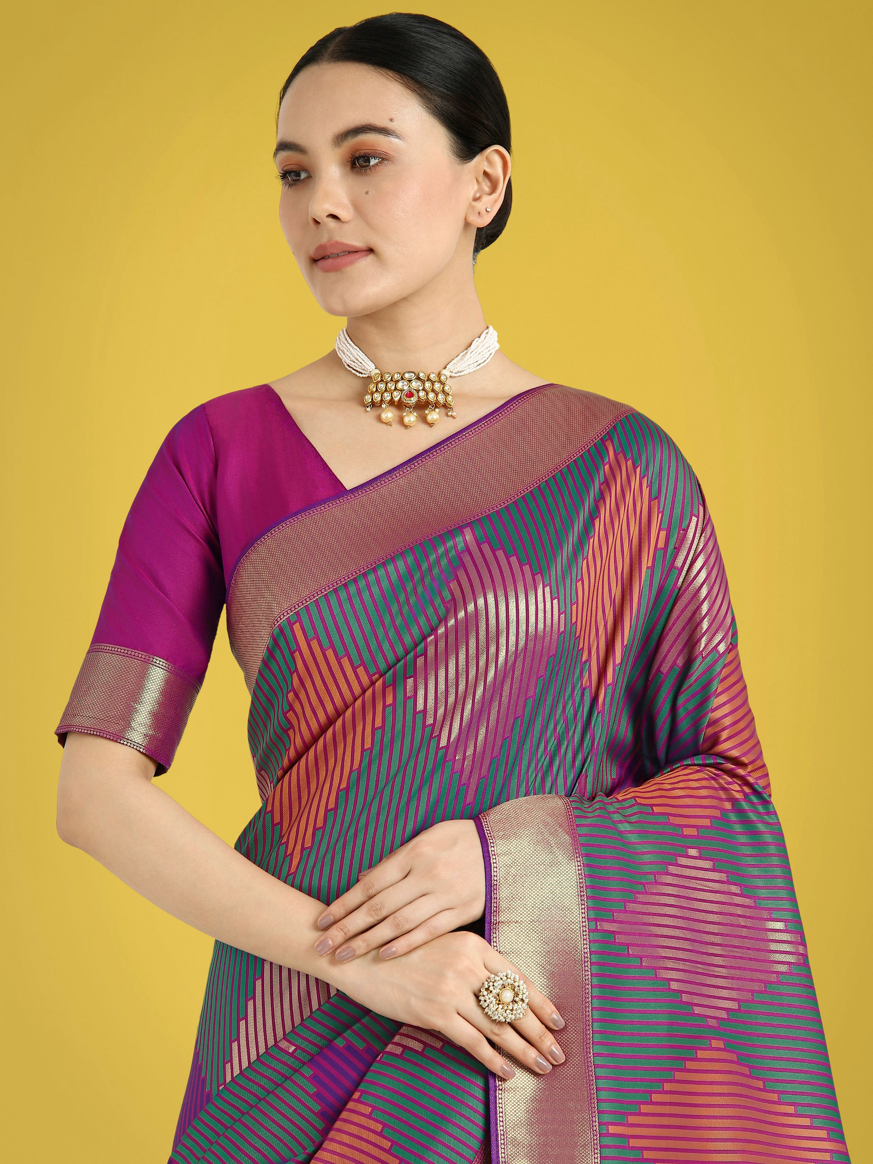 Monjolika Fashion Multi Colour Banarasi Silk Zari Weaving Classic Saree