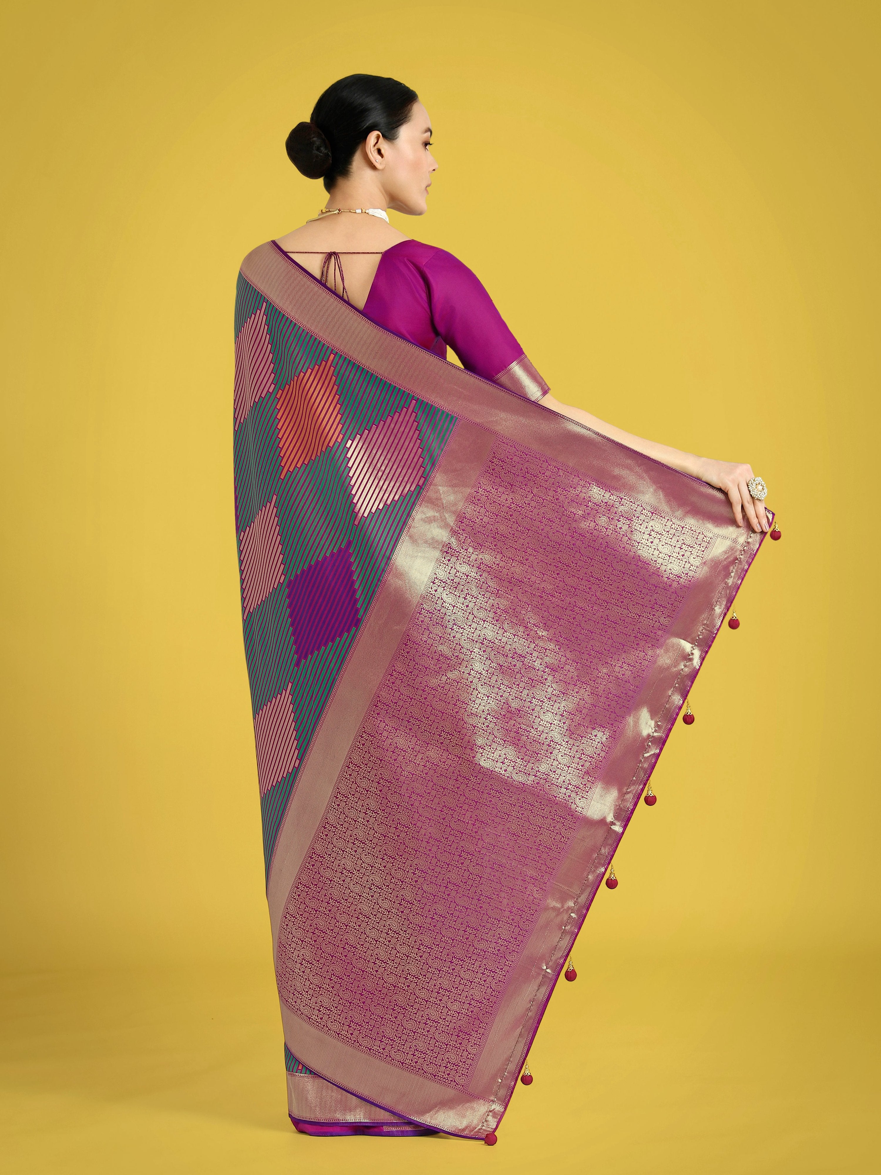 Monjolika Fashion Multi Colour Banarasi Silk Zari Weaving Classic Saree