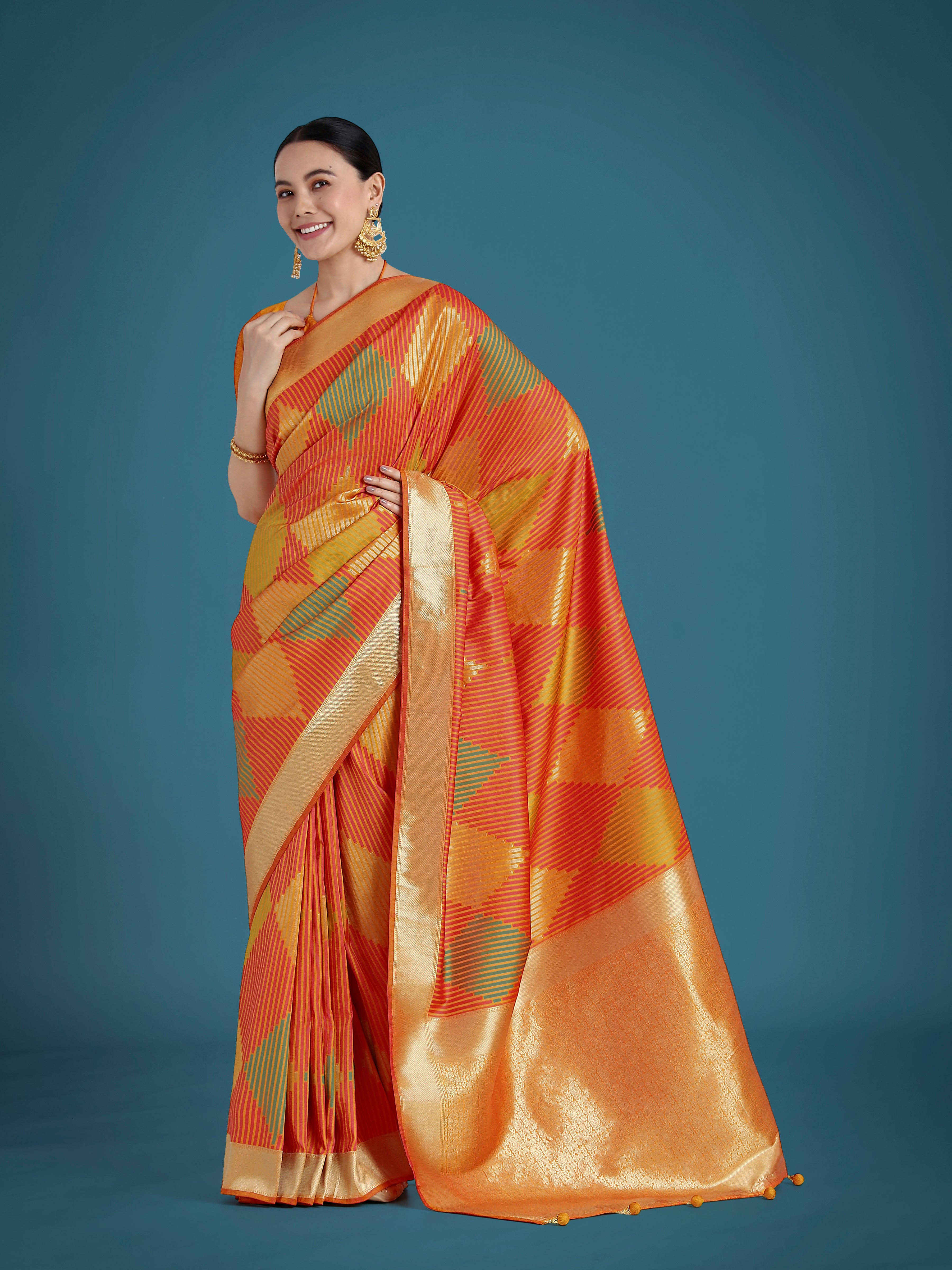Monjolika Fashion Orange Colour Banarasi Silk Zari Weaving Classic Saree