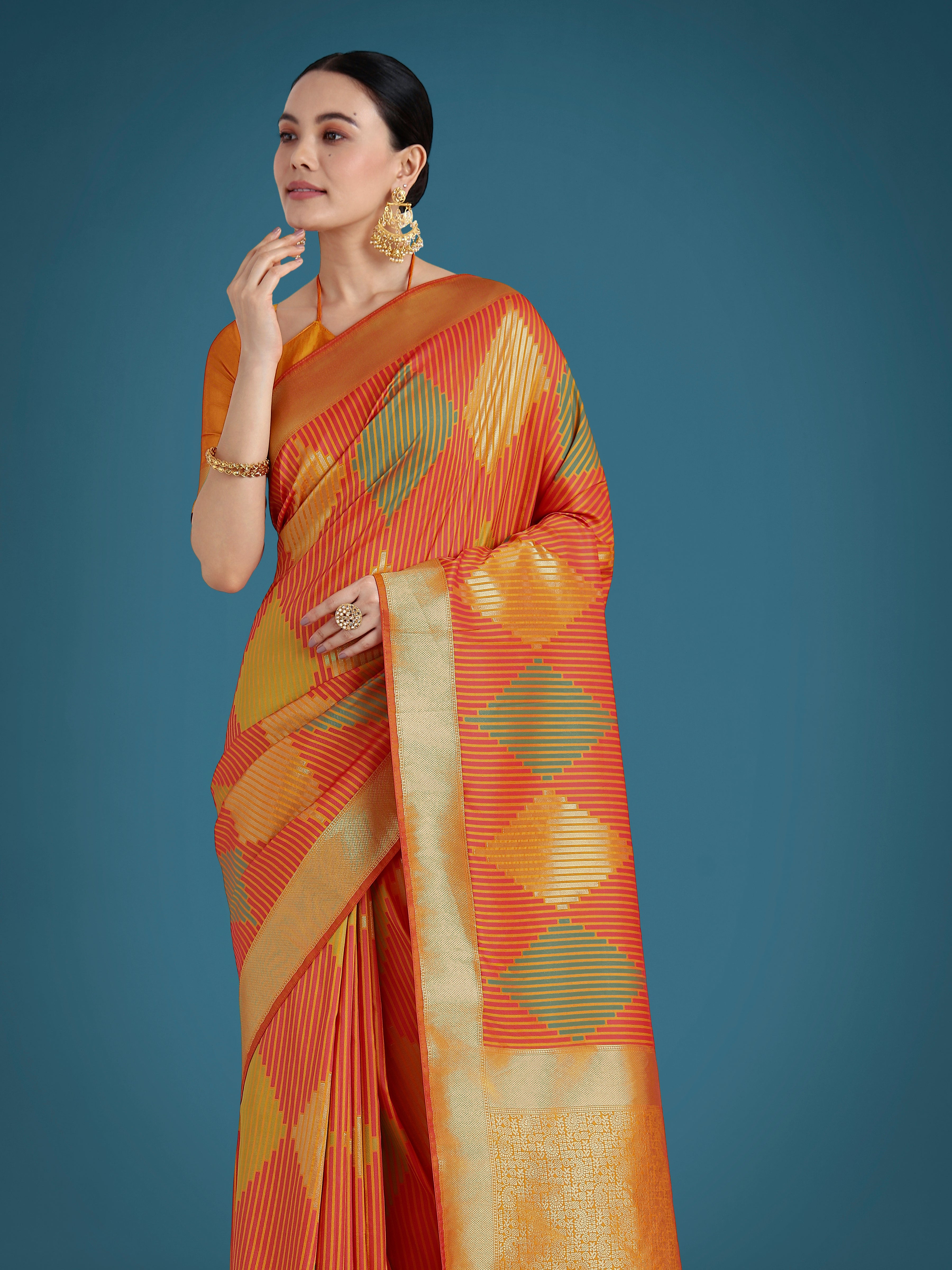 Monjolika Fashion Orange Colour Banarasi Silk Zari Weaving Classic Saree