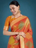 Thumbnail for Monjolika Fashion Orange Colour Banarasi Silk Zari Weaving Classic Saree