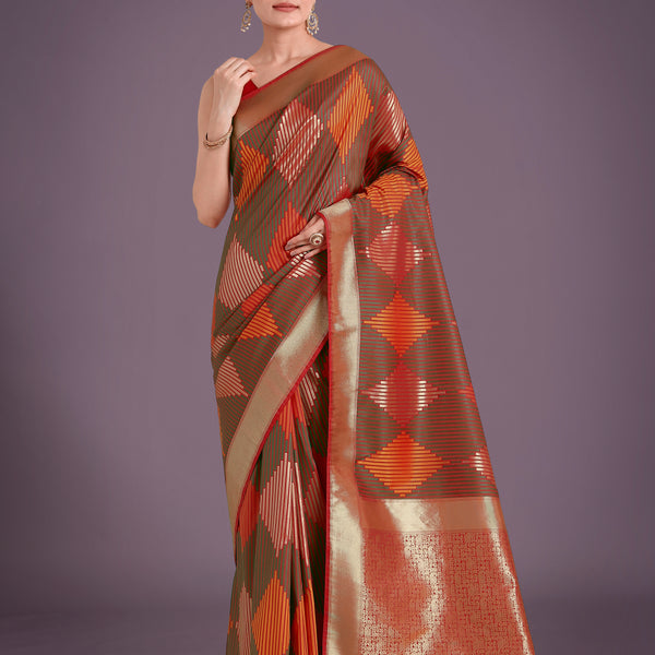 Monjolika Fashion Red Colour Banarasi Silk Zari Weaving Classic Saree - Distacart