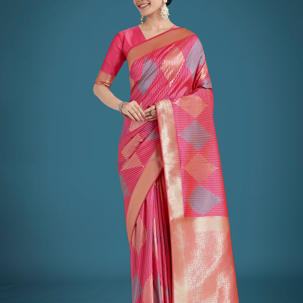 Monjolika Fashion Light Pink Colour Banarasi Silk Zari Weaving Classic Saree - Distacart