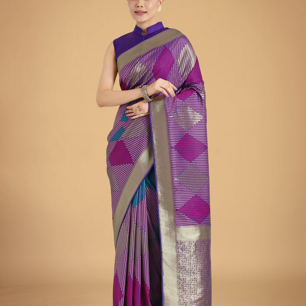 Monjolika Fashion Lavender Colour Banarasi Silk Zari Weaving Classic Saree - Distacart