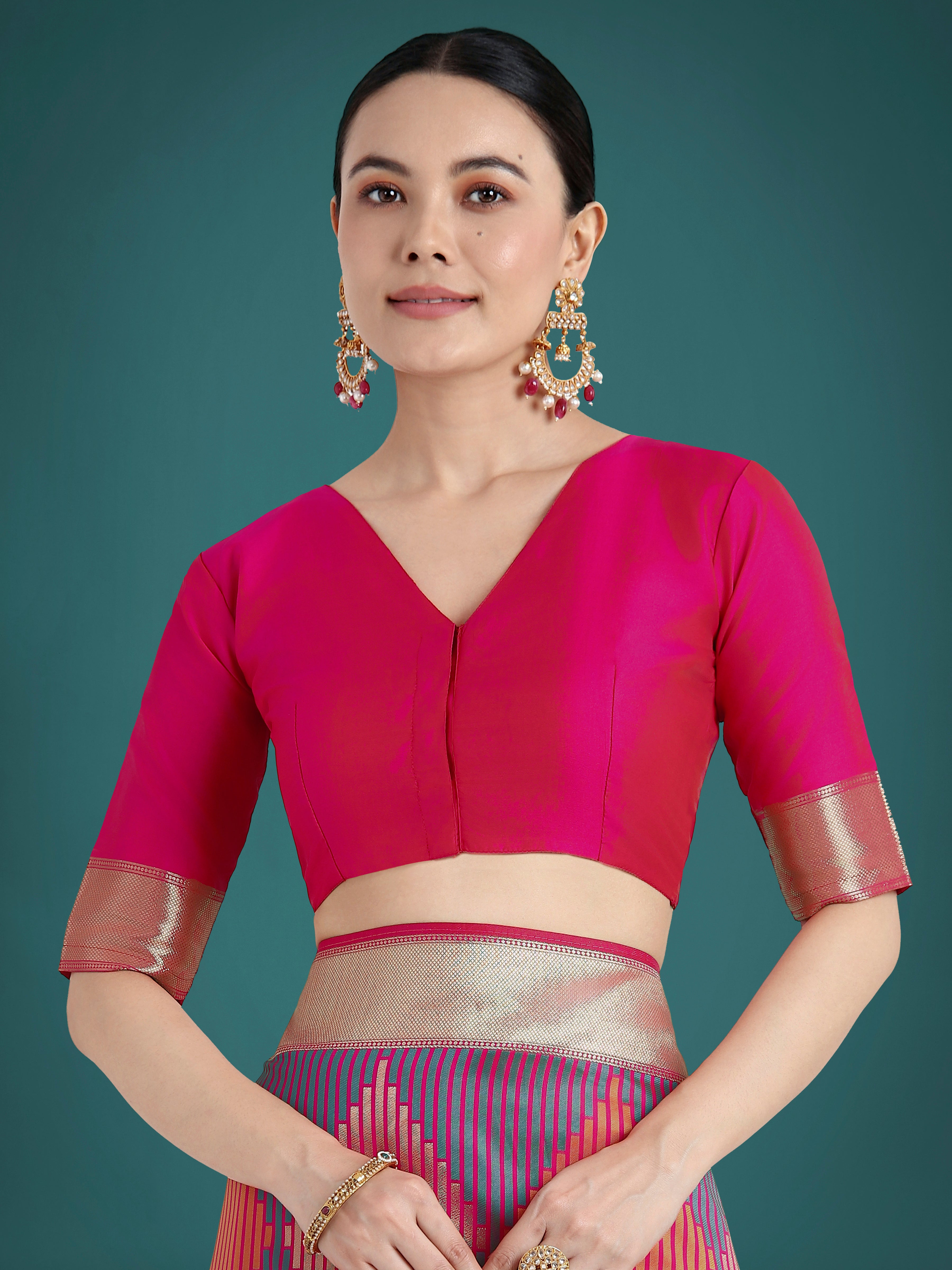 Monjolika Fashion Pink Colour Banarasi Satin Silk Zari Weaving Classic Saree