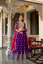 Thumbnail for Lorenvalley Purple Vichitra Silk Sequins and Thread Embroidery Work Lehenga Choli with Dupatta