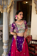 Thumbnail for Lorenvalley Purple Vichitra Silk Sequins and Thread Embroidery Work Lehenga Choli with Dupatta
