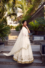 Thumbnail for Lorenvalley Offwhite Silver Glosy Fabric Sequins and Embroidery with Foil Work Lehenga Choli with Dupatta