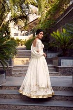 Thumbnail for Lorenvalley Offwhite Silver Glosy Fabric Sequins and Embroidery with Foil Work Lehenga Choli with Dupatta