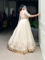 Thumbnail for Lorenvalley Off White Silver Glosy Fabric with Sequins and Embroidery with Foil Work Lehenga Choli - Distacart
