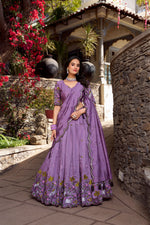 Thumbnail for Lorenvalley Lavender Vichitra Shimmer Sequins and Thread Embroidery Work Lehenga Choli - Distacart