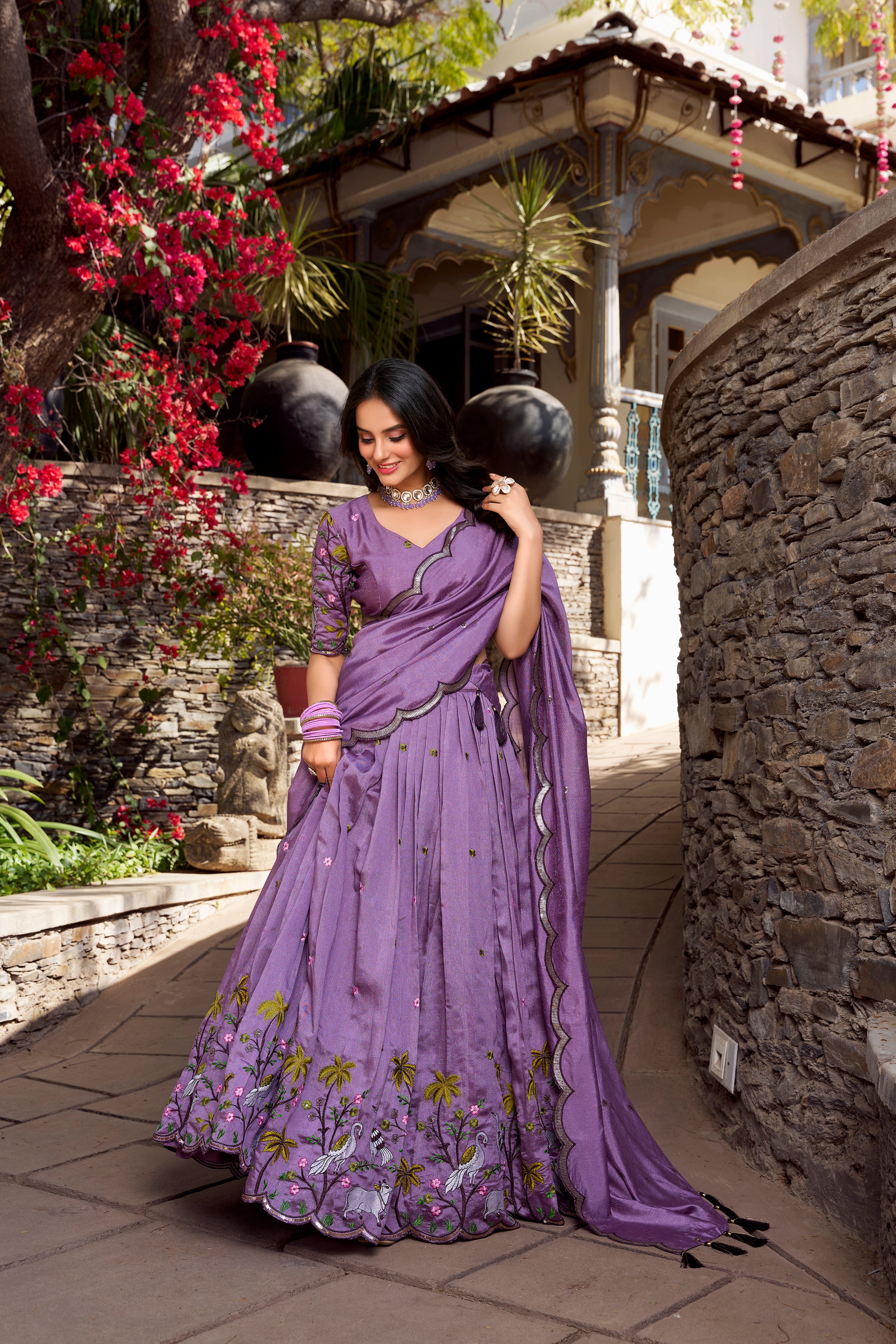 Lorenvalley Lavender Vichitra Shimmer Sequins and Thread Embroidery Work Lehenga Choli - Distacart