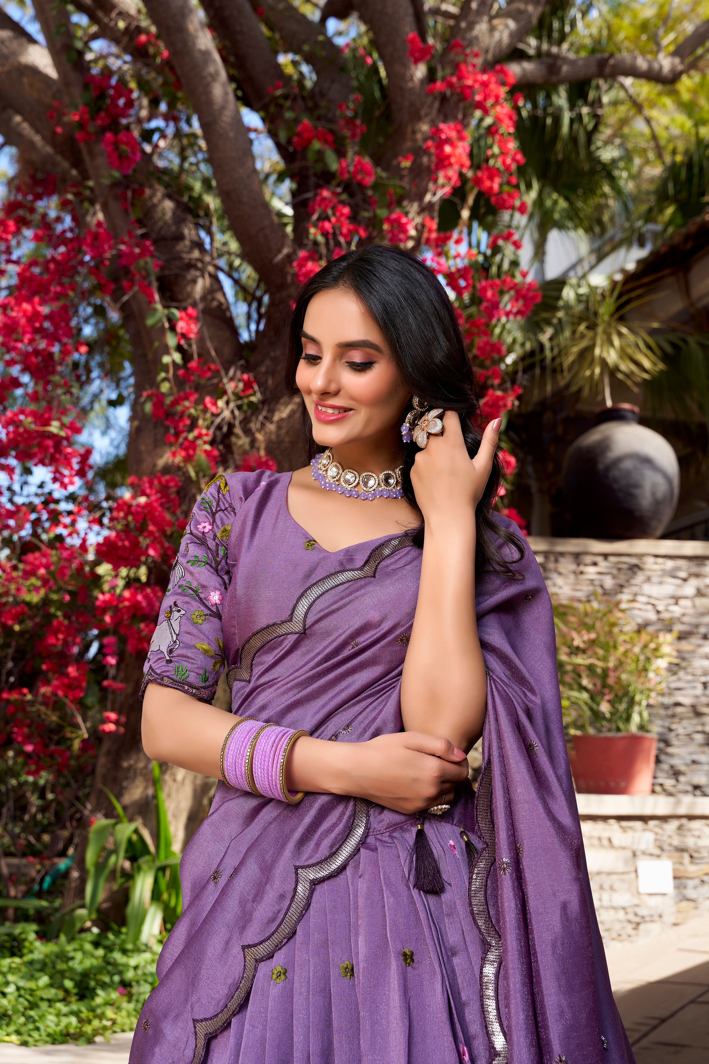Lorenvalley Lavender Vichitra Shimmer Sequins and Thread Embroidery Work Lehenga Choli - Distacart