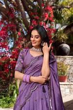 Thumbnail for Lorenvalley Lavender Vichitra Shimmer Sequins and Thread Embroidery Work Lehenga Choli - Distacart