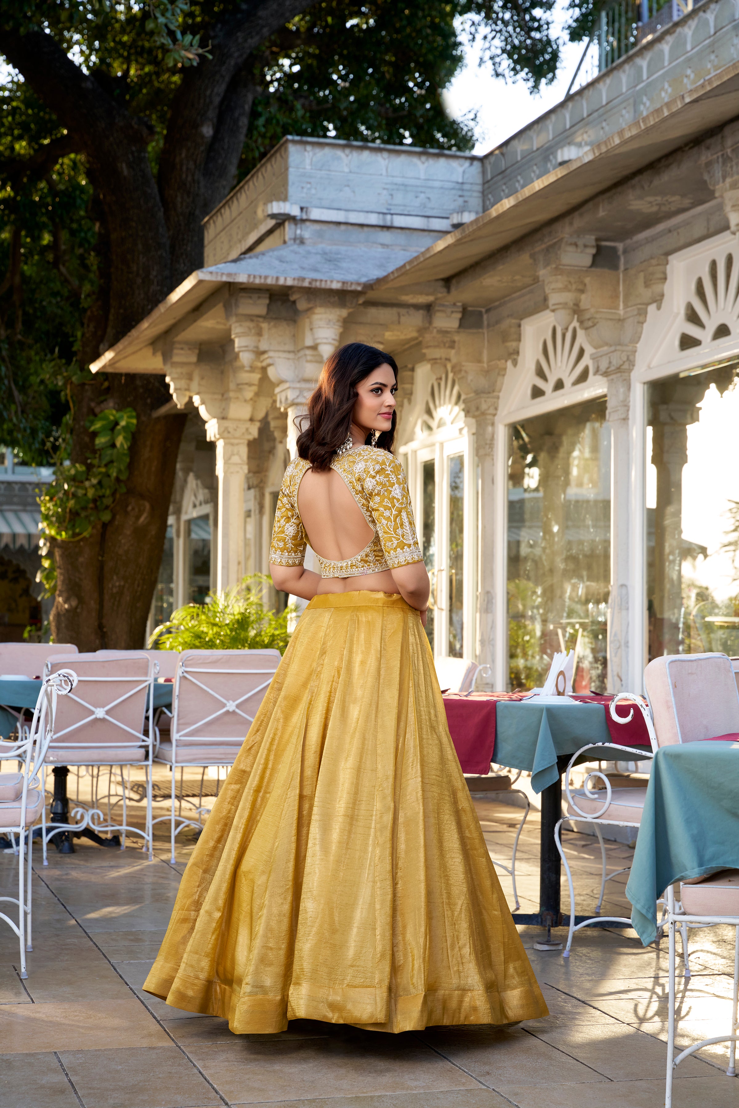 Lorenvalley Mustard Goldie Plain Lehenga with Sequins Thread Embroidery Work Choli - Distacart