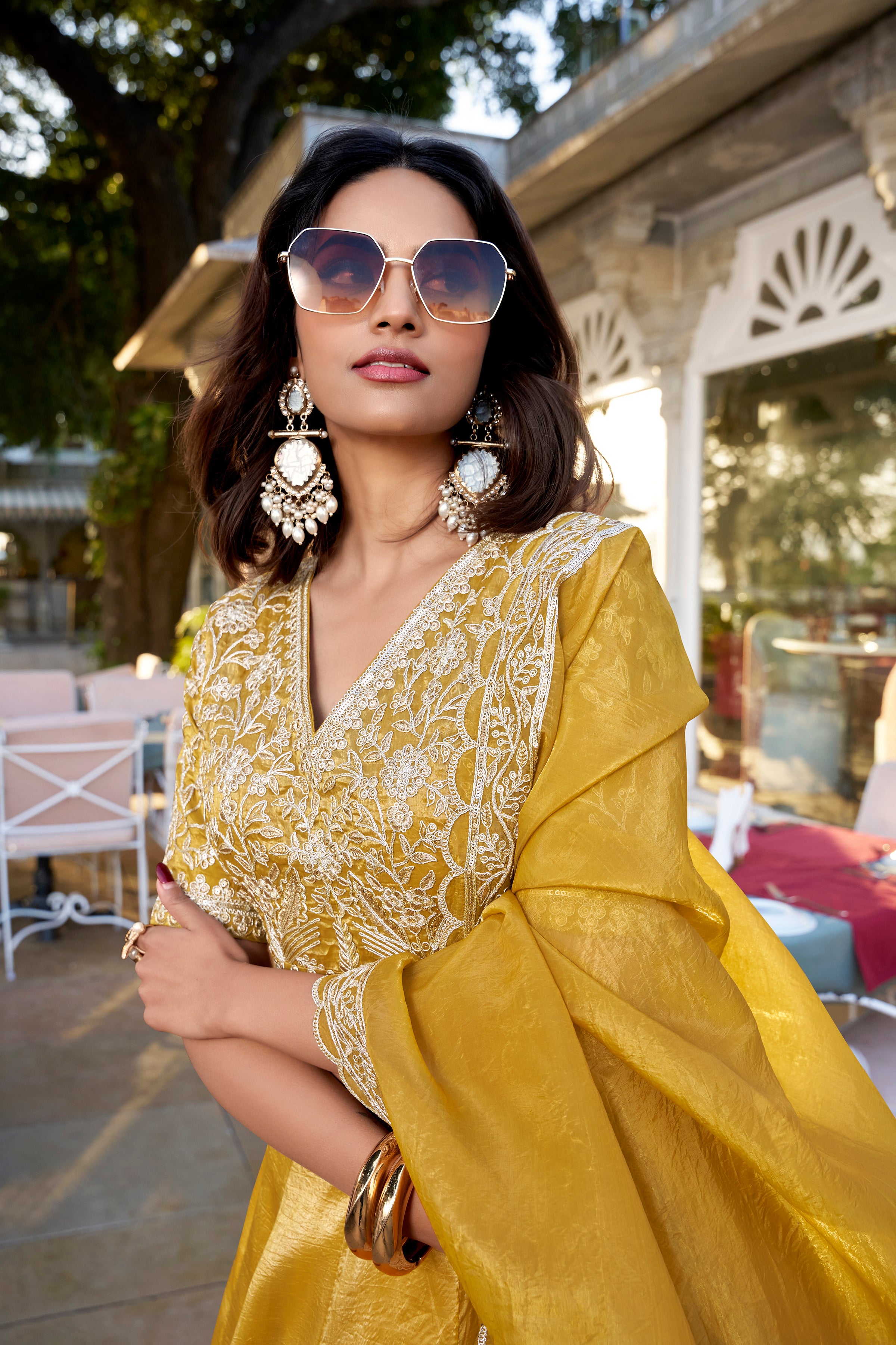 Lorenvalley Mustard Goldie Plain Lehenga with Sequins Thread Embroidery Work Choli - Distacart