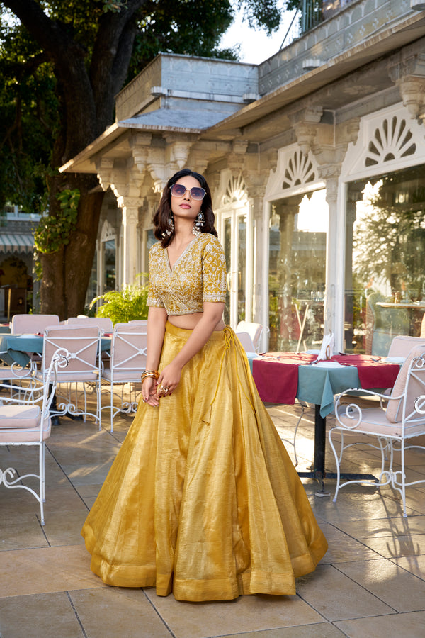 Lorenvalley Mustard Goldie Plain Lehenga with Sequins Thread Embroidery Work Choli - Distacart