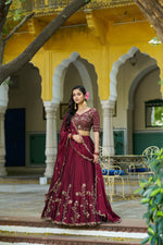 Thumbnail for Lorenvalley Fashion Maroon Rangoli Silk Sequins and Thread Embroidery Work Lehenga Choli with Dupatta - Dista