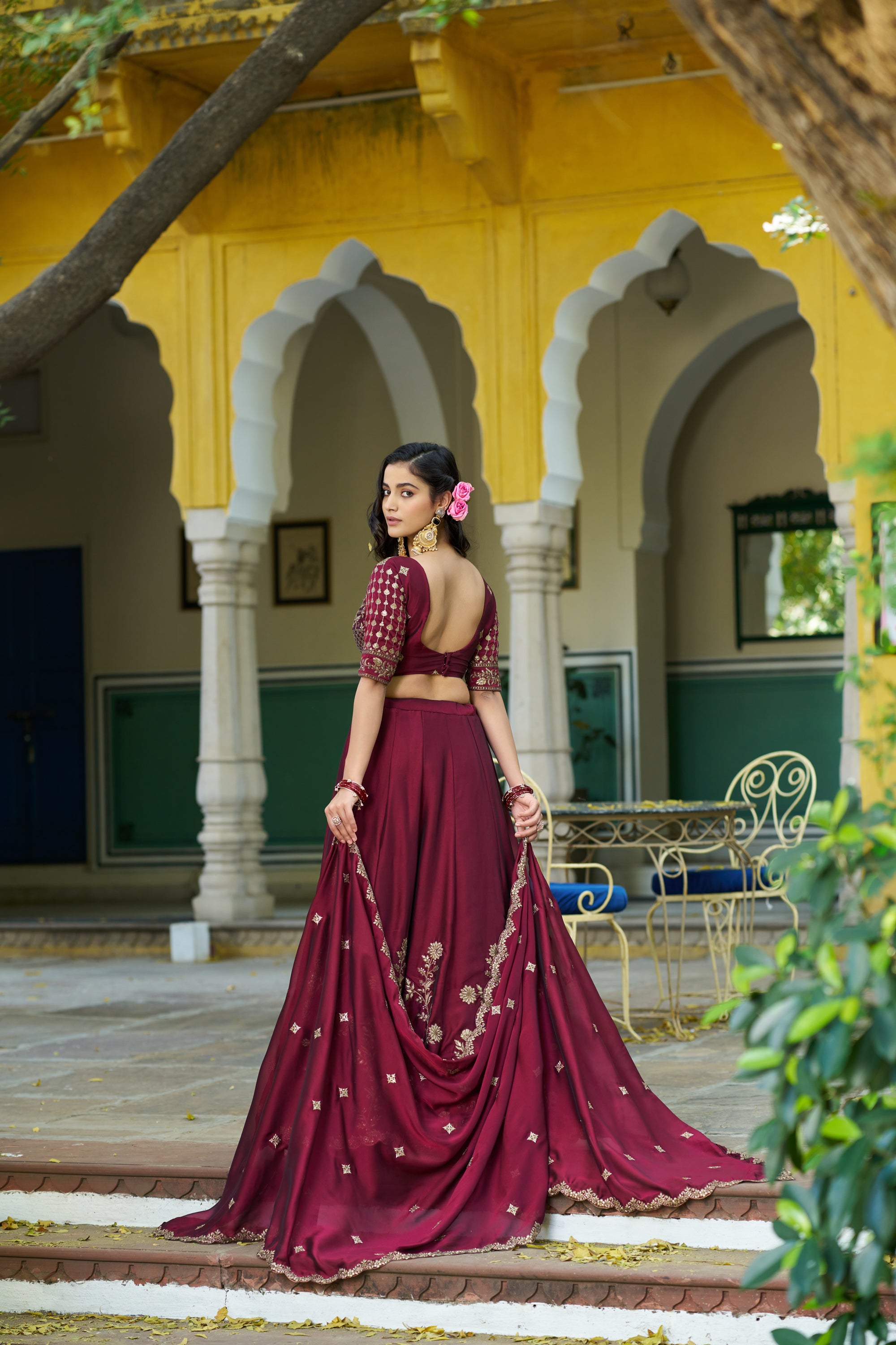 Lorenvalley Fashion Maroon Rangoli Silk Sequins and Thread Embroidery Work Lehenga Choli with Dupatta - Dista