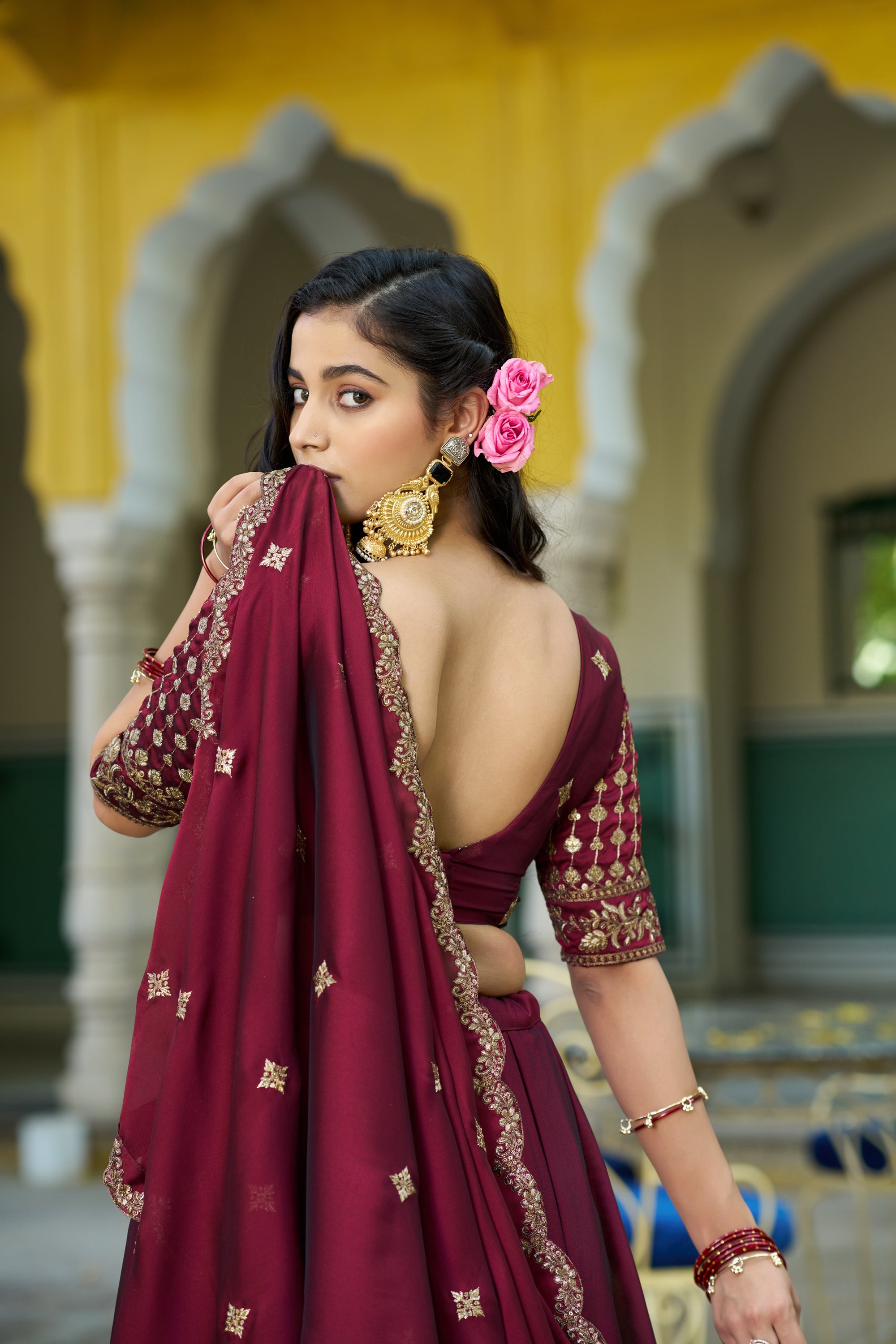 Lorenvalley Fashion Maroon Rangoli Silk Sequins and Thread Embroidery Work Lehenga Choli with Dupatta - Dista