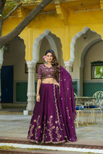 Thumbnail for Lorenvalley Fashion Wine Rangoli Silk Sequins and Thread Embroidery Work Lehenga Choli with Dupatta - Dista