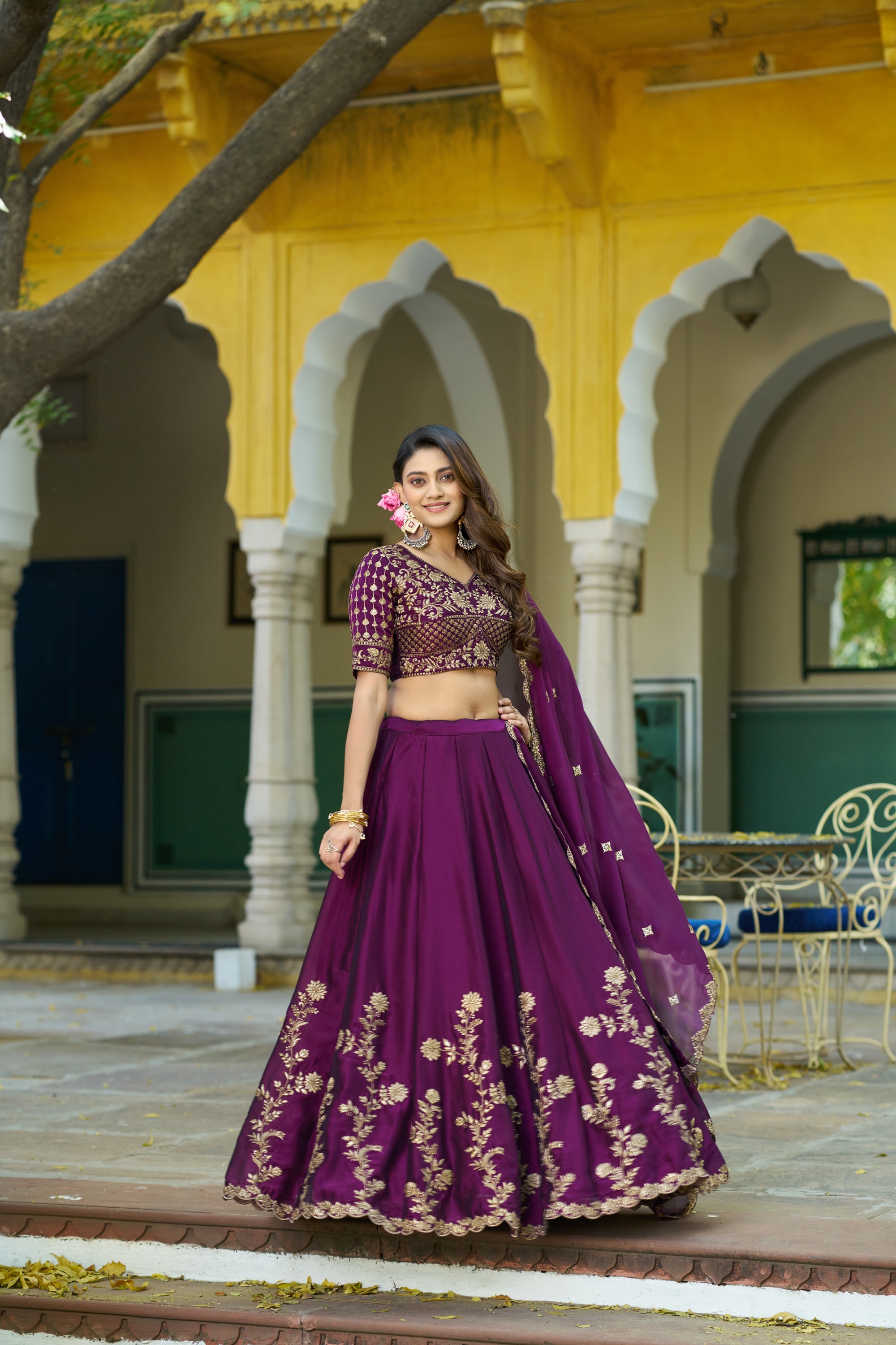 Lorenvalley Fashion Wine Rangoli Silk Sequins and Thread Embroidery Work Lehenga Choli with Dupatta - Dista