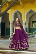 Thumbnail for Lorenvalley Fashion Wine Rangoli Silk Sequins and Thread Embroidery Work Lehenga Choli with Dupatta - Dista