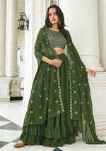 Thumbnail for Anaita Mehendi Georgette Stitched Lehenga Choli With Sequence & Thread Work - Distacart