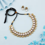 Thumbnail for Tehzeeb Creations White Colour Gold-Polished Stone Jewellery Choker Necklace Set With Matching Pair of Stud Earrings - Distacart