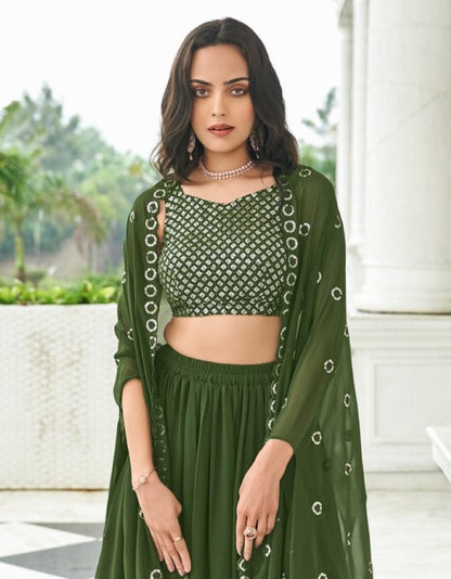 Anaita Mehendi Georgette Stitched Lehenga Choli With Sequence & Thread Work - Distacart