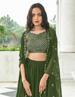 Thumbnail for Anaita Mehendi Georgette Stitched Lehenga Choli With Sequence & Thread Work - Distacart