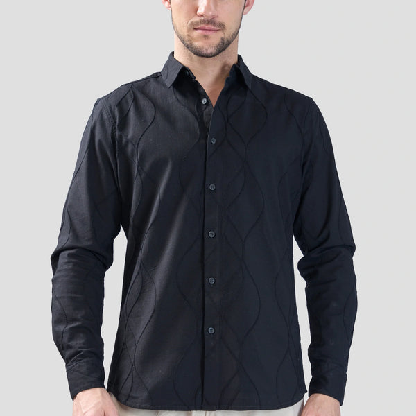 Xkind Black Embroidery Full Sleeve Slim Fit Shirt