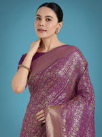 Thumbnail for Monjolika Fashion Dark Purple Color Baanrasi Satin Silk Saree for Wedding Functions