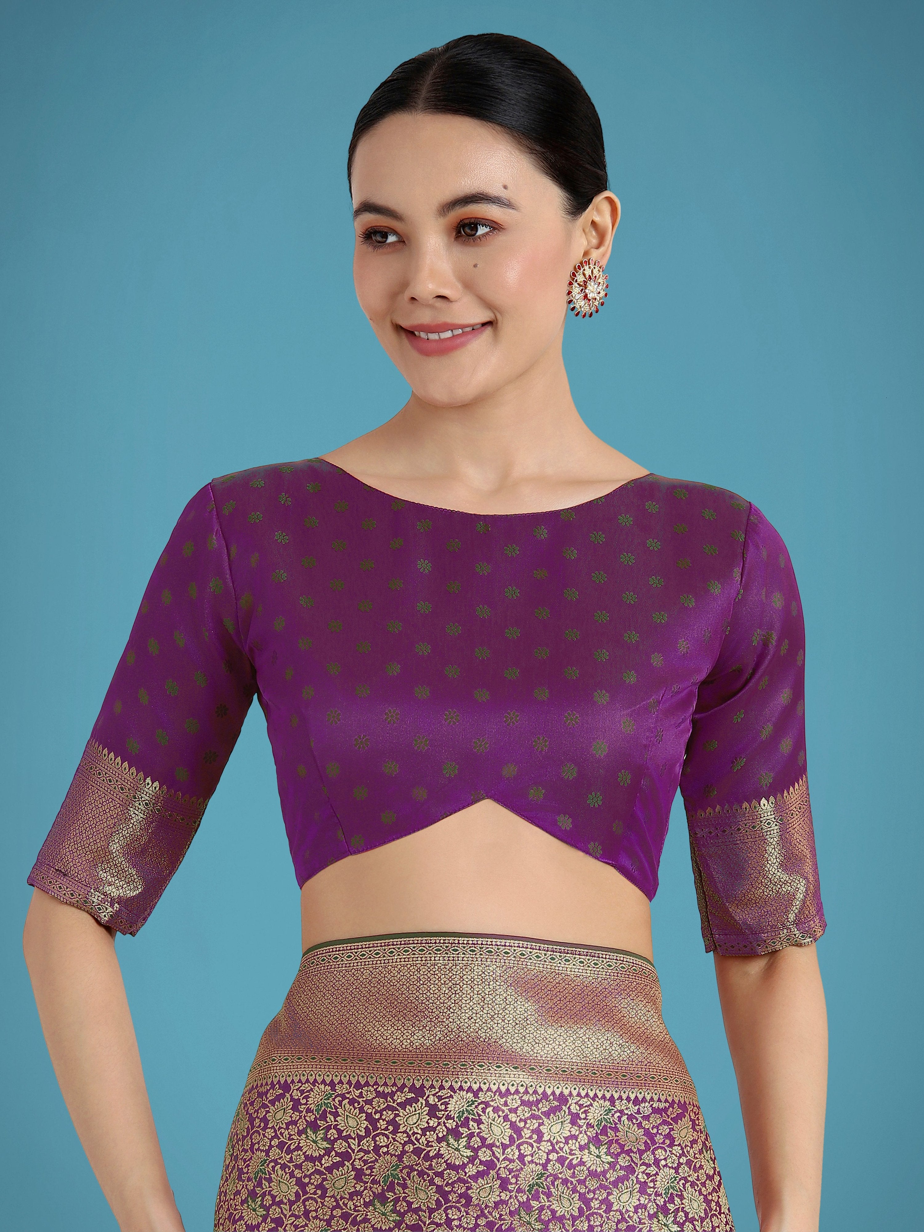 Monjolika Fashion Dark Purple Color Baanrasi Satin Silk Saree for Wedding Functions