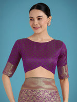Thumbnail for Monjolika Fashion Dark Purple Color Baanrasi Satin Silk Saree for Wedding Functions