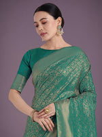 Thumbnail for Monjolika Fashion Teal Color Baanrasi Satin Silk Saree for Wedding Functions