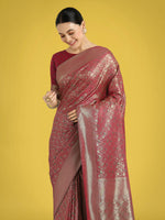 Thumbnail for Monjolika Fashion Maroon Color Baanrasi Satin Silk Saree for Wedding Functions