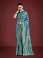 Thumbnail for Monjolika Fashion Dusty Cyan Color Baanrasi Satin Silk Saree for Wedding Functions