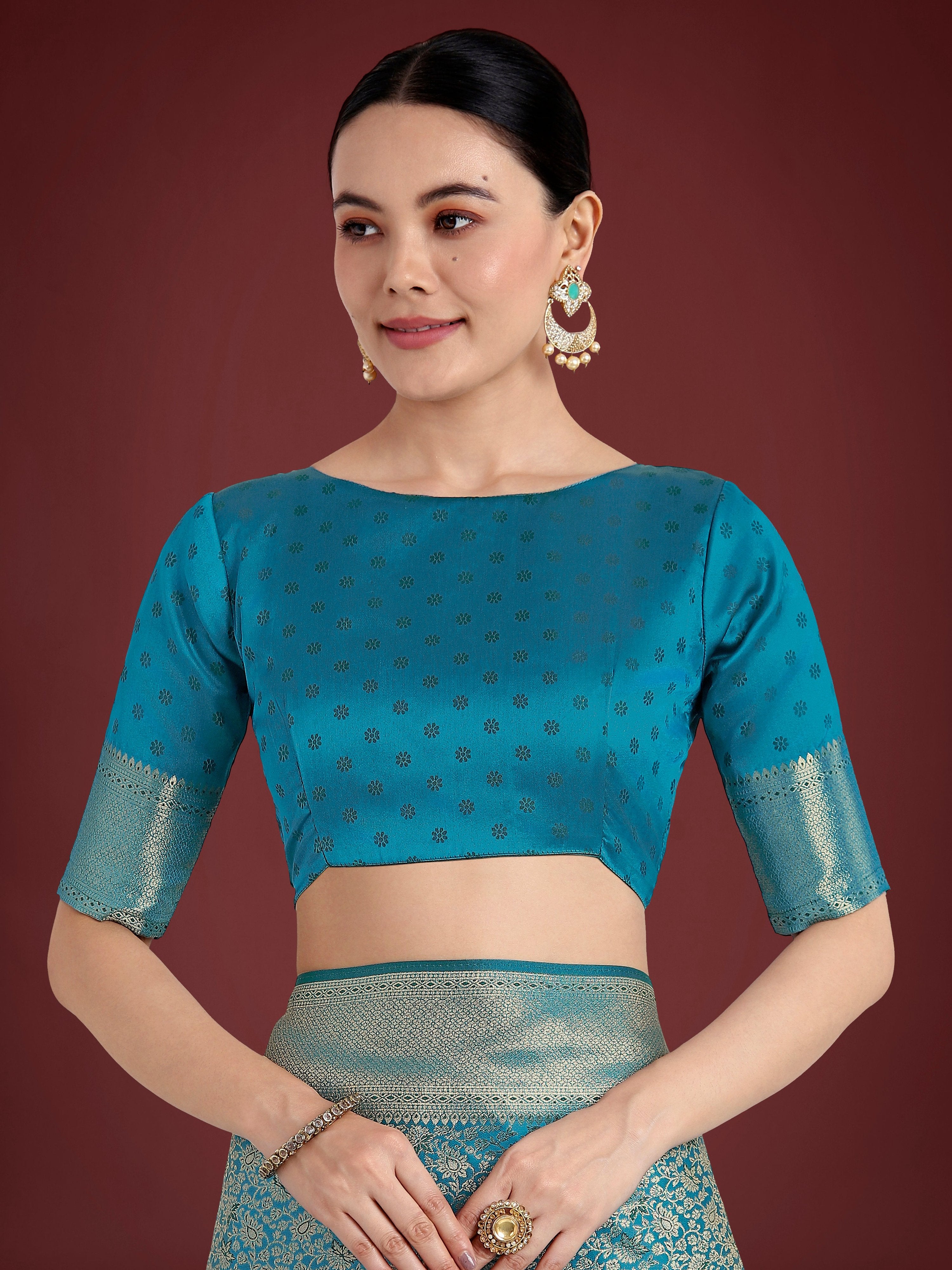 Monjolika Fashion Dusty Cyan Color Baanrasi Satin Silk Saree for Wedding Functions