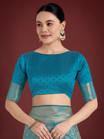 Thumbnail for Monjolika Fashion Dusty Cyan Color Baanrasi Satin Silk Saree for Wedding Functions