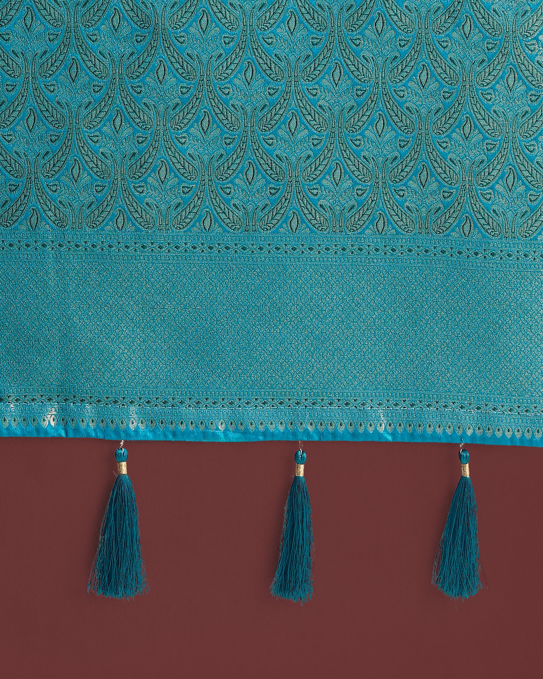 Monjolika Fashion Dusty Cyan Color Baanrasi Satin Silk Saree for Wedding Functions