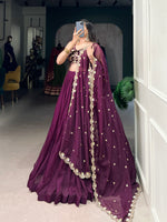 Thumbnail for Lorenvalley Wine Organza Plain Lehenga Choli Embroidery Work with Dupatta - Distacart